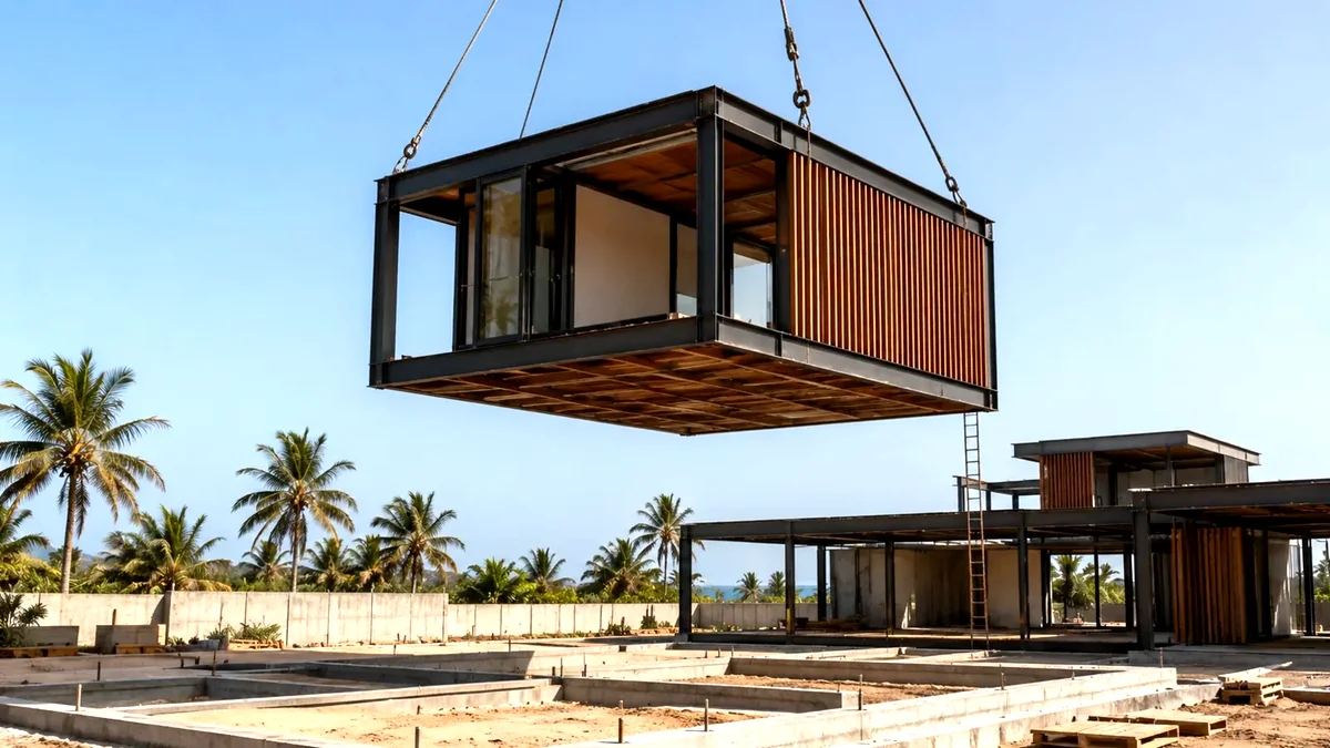 Module de construction en conteneur posé sur site au Sénégal