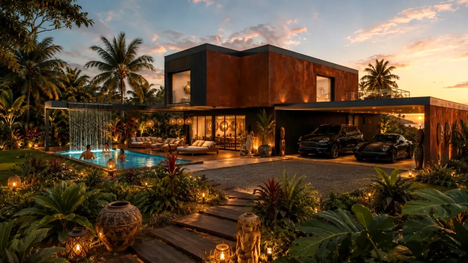 Villa Luxia 600 S illuminée la nuit