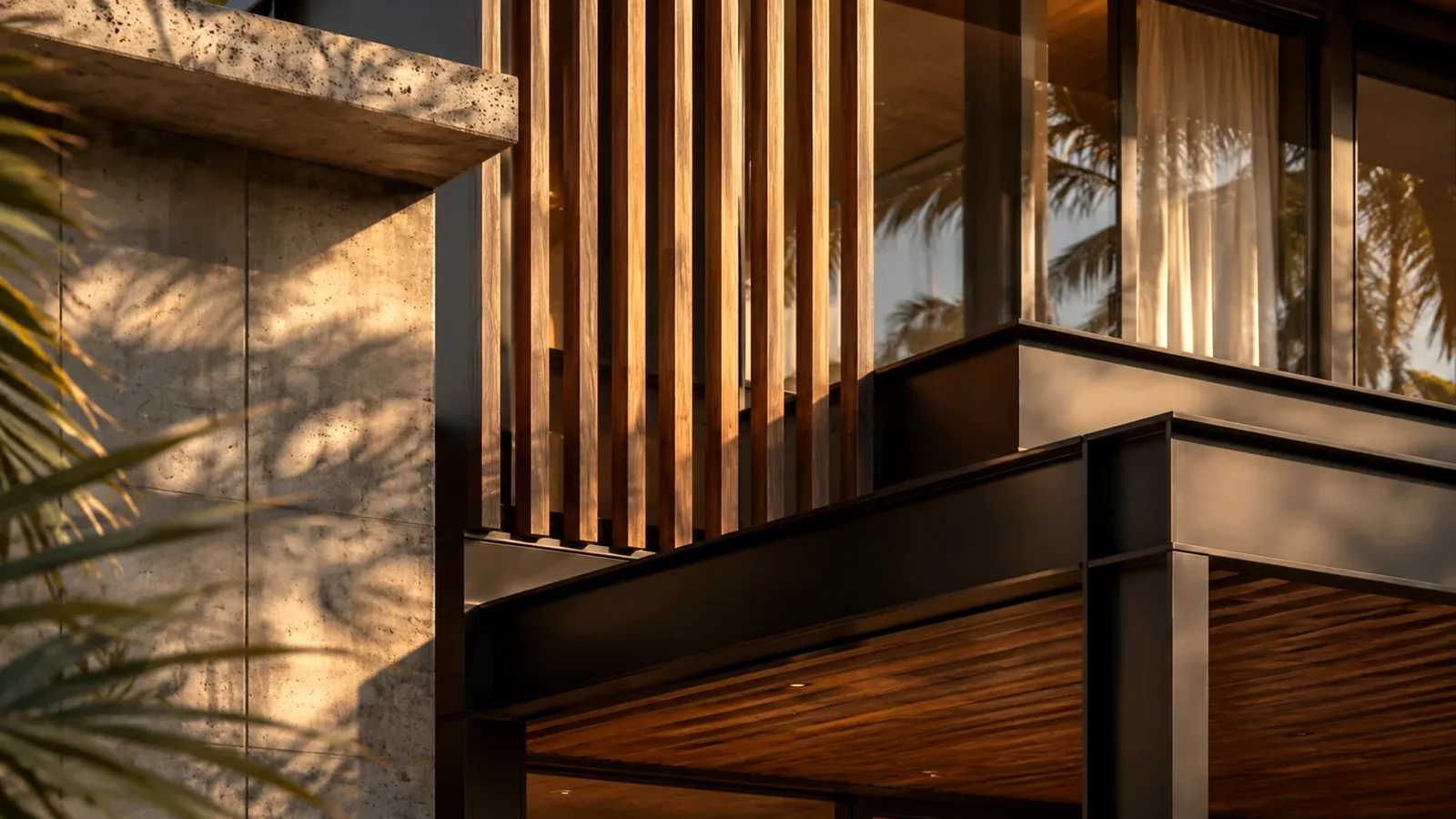 Détail d'un module acier et bois d'un bâtiment modulaire