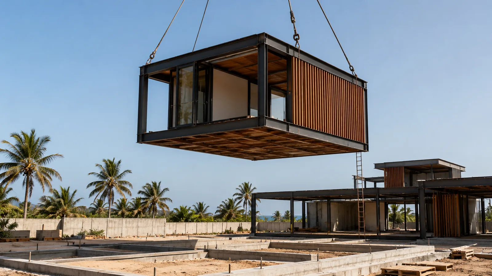 Module métallique préfabriqué hélitreuillé et posé sur site