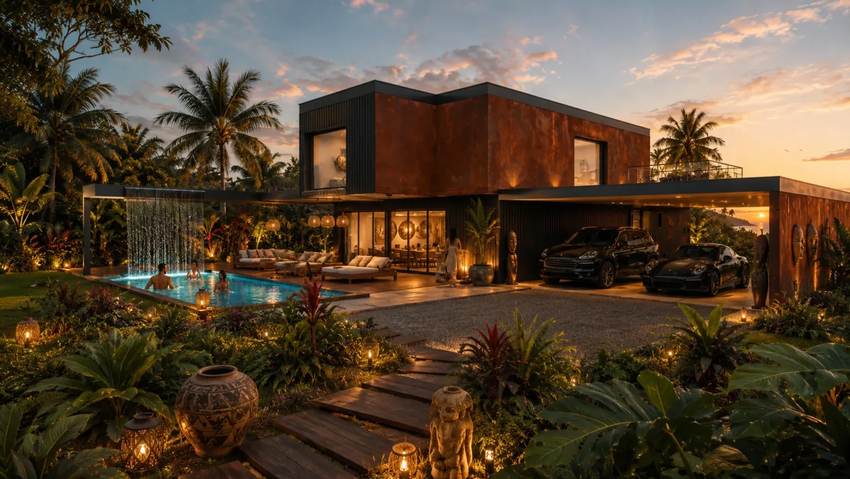 Luxia 600 S de nuit — piscine et jardin